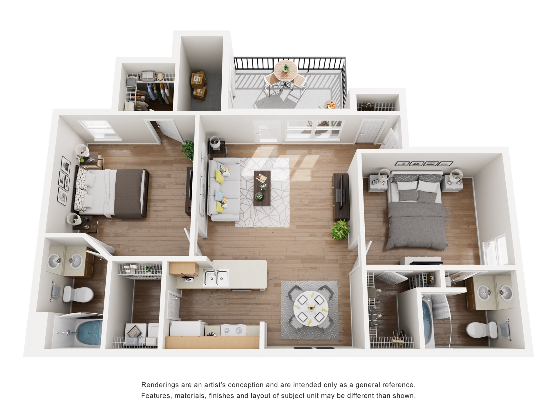 Floor plan for 2 beds, 2 baths, 1250 sqft